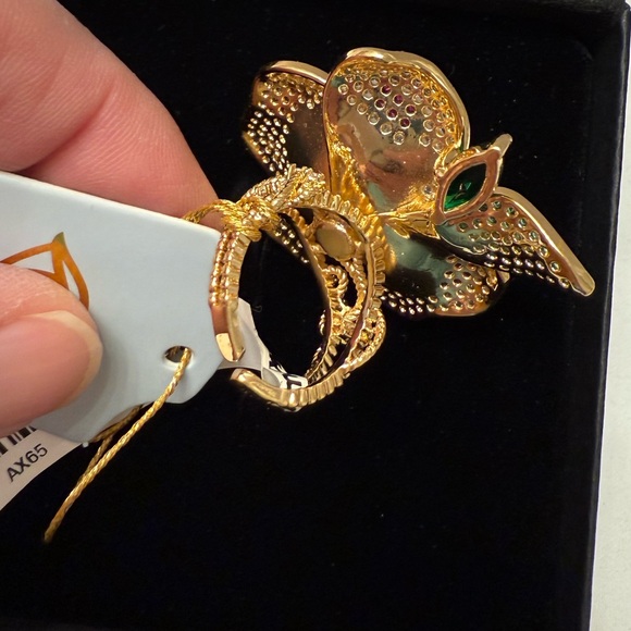 EYECANDY Los Angeles Flower With Faux Pearl Brass CZ Adjustable Ring - Picture 9 of 13